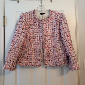 Ann Taylor Pink Fringe Tweed Puff Sleeve Lady Jacket | Size 6
